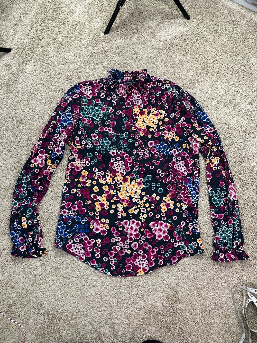 Adrienne Vittadini Multicolor Floral  Mock-Neck Blouse